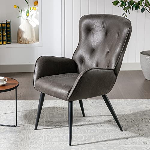 Bfz Faux Leather Accent Chair With High Back Design, Armchair With Metal Legs In Modern Style, Comfy Upholstered Wingback Chair For Living Room, Bedroom, And Office(Black Grey) #TOP2