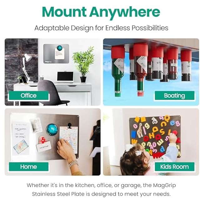 9 inches x 6.5 inches Stainless Steel Plate for Magnets, 3M Adhesive Back, Mounting Screws, Ideal for Magnetic Shelf, Spice Holders, Fridge Magnets. Mount Anywhere! (Silver, 2 Pack)