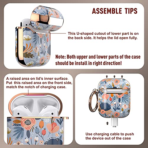Image of wenew for AirPod Case, Flower AirPods Hard Case Cover with Keychain for Women Men, AirPod 1st & 2nd Generation case (Blue)