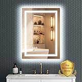 SOGOLINE 24x32 Zoll LED Badspiegel mit Vorder- und Hintergrundbeleuchtung, LED Badezimmerspiegel, Anti-Beschlag Badezimmerspiegel mit Lichtern, Wandmontierter LED-Spiegel