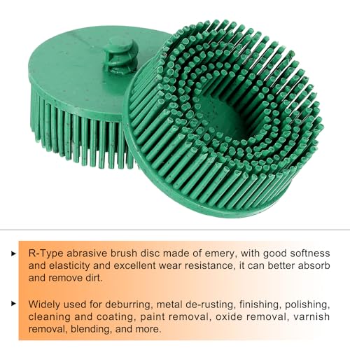 Image of HARFINGTON 2pcs Bristle Disc 2 inch 50 Grit R-Type Abrasive Brush Coarse Bristle Disc Deburring Electric Disc Brush Attachment Abrasive Coating Removal Disc for Metal, Green