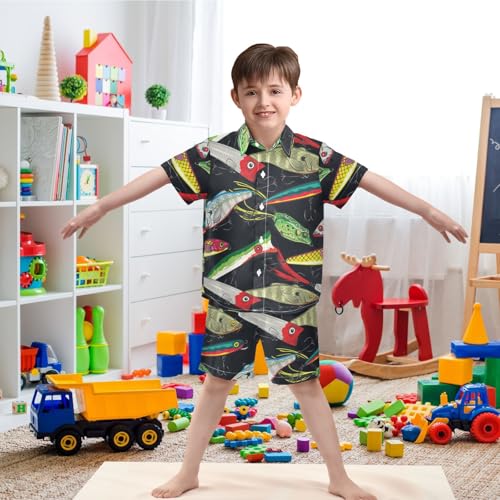 Image of visesunny Boy's 2 Pieces Shirt and Short Set Casual Shirts Short Sleeve Beach Shorts Summer Outfits for 3-10 Years Kids