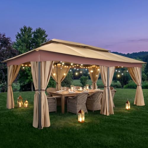 Image of COBIZI 12x20 FT Gazebo Outdoor with Curtains (Khaki)