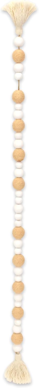Kira White Wood and Brown Fabric Beaded Garland 6037