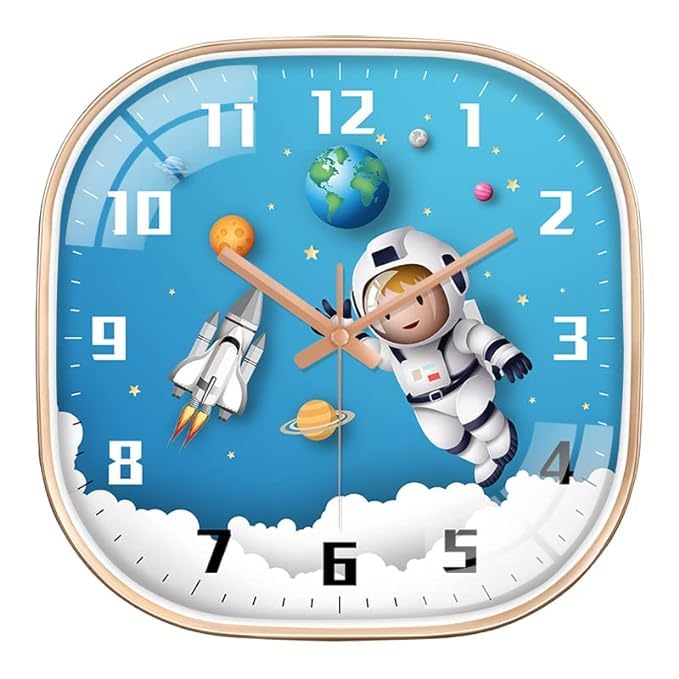 STAR WORK Quartz 12 Inches Premium Wall Clock for Home Stylish Latest Modern Design | Non Ticking Silent Wall Clock - Zero Sound & Disturbance Analog Clock (Space Square), Plastic, multicolor-image-12