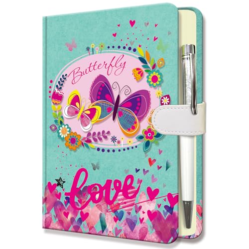 Butterfly Journal for Girls - Gift for Teen, Kids - Diary with Pen & Magnetic Closure, 192 Pages for Writing, 5.3"x7.5" Hardcover Lined Notebook