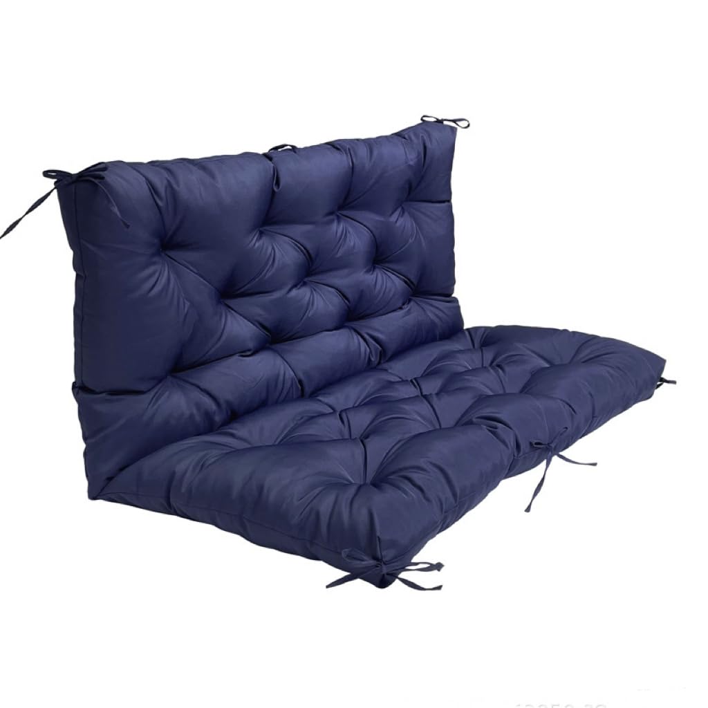Outdoor/Indoor Swing Replacement Cushion, 2 or 3 Seats Bench Cushions with Backrest, Thicken 4" Recliner Seat Pad for Garden/Patio, Waterproof Premium Tufted Cushion with Ties(Navy Blue-60x40x4in)