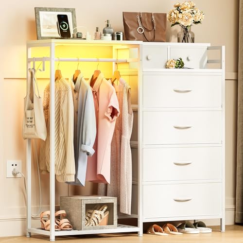 Coleshome Kommode mit Schubladen mit Kleiderstange, mit LED-Beleuchtung und...