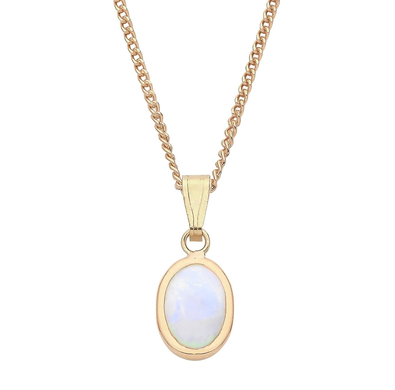 9ct Gold Natural Opal Oval Pendant Necklace + 18 inch Solid Gold Chain - Pendant Necklaces For Women. Womens Necklace With Pendant Made in The UK. Birthstone Necklace (Opal)