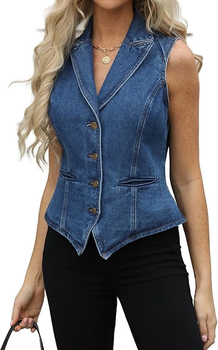 Chaleco de mezclilla para mujer Fancyd vaquero azul