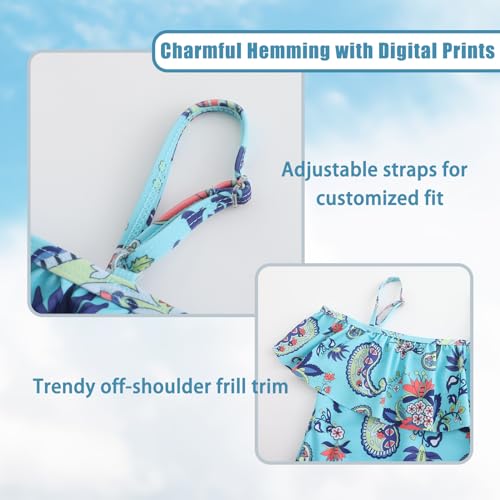 Image of Girls One Piece Swimsuits Off Shoulder Bathing Suit for Kids Hawaiian Swimwear 3-16 Years