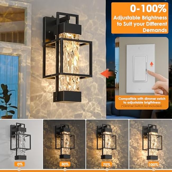 2 Pack Dusk to Dawn Outdoor Porch Light Fixtures Wall Mount, 14'' Dimmable Exterior Lighting for Outside, Waterproof Wall Lantern Lamps, Black Sconce Coach Lights for House, Garage (Bulbs Included)