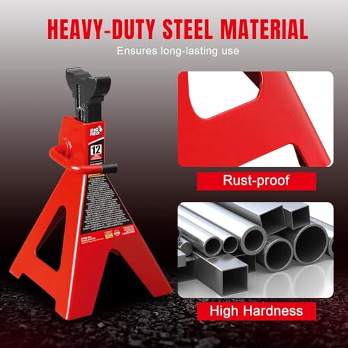 Image of Big RED 12 Ton Jack Stands with Lock Adjustable Height to 28.15'',Heavy-Duty Car Jack Stands Fit for Cars, SUVs, and Most Automobiles, Red, 2 Pack