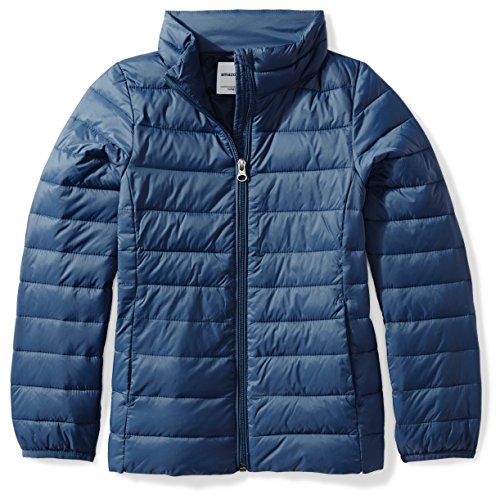 Amazon Essentials Big Girl's Lightweight Water-Resistant Packable Puffer Jacket, Navy, Medium