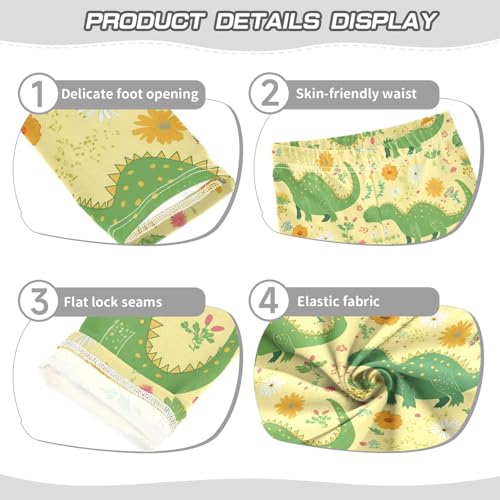 Wusikd Green Dinosaurs Girls' Leggings Toddler Doodles Flowers Kids Yoga Pants Dance Active Tights 4T3