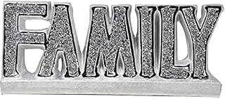 CRYSTAL CROWN Silver Bling ' FAMILY ' crushed diamonds sparkle ornament, Words Sign Free Standing Love Desk/Shelf/Home Wall Decoration Art