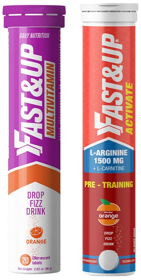 Activate- Caffeine Free Pre-training Drink- 1500 mg- 20 Effervescent Tablets & Vitalize - Immunity Essential Multivitamin (20 Effervescent Tablets - Orange Flavor)