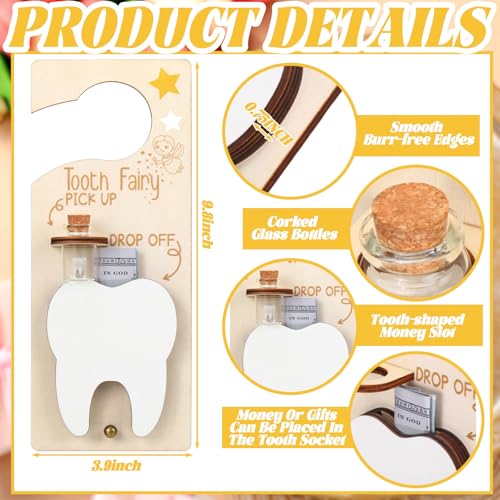 Image of DoubleFill Fairy Tooth Gift Holder Bag Door Hanger Lost Teeth Keepsake Box Tooth Fairy Kit Stores Back to School Gift for Lost Teeth Boy Girl Primary School Classroom Gifts(Fresh,Brown)