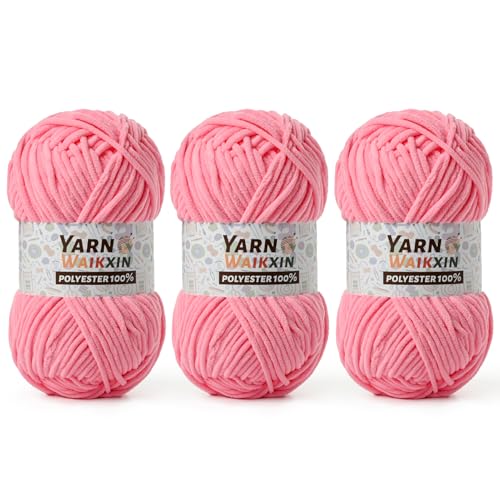 Image of 3 Pack Soft Chenille Yarn for Crocheting, Fluffy Chunky Crochet Yarn for Baby Blanket, (5.29oz /196.8yds) Fuzzy Velvet Yarn for Amigurumi&DIY Puzzle、Crafts、Scarf(3 Pink)