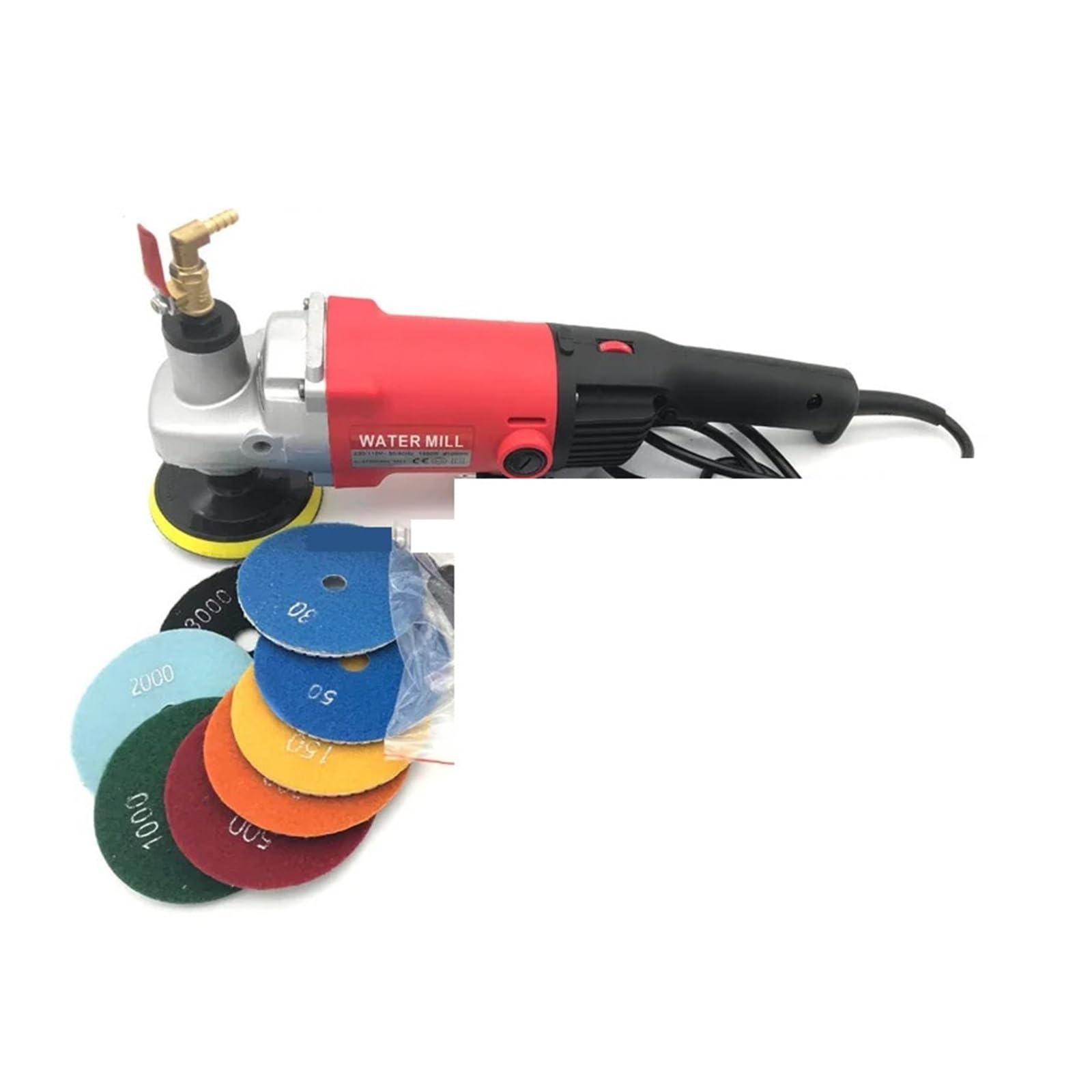 Herramientas Profesionales de Pulido Pulidora eléctrica de 1400 W for Granito y Piedra húmeda, lijadora Manual, Molino Agua con Velocidad Variable, Incluye 7 Almohadillas Pulido