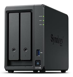 Synology DS725+ 12 To (Seagate Ironwolf 2X 6TB) 2 Bay Plus Series avec Ryzen R1600, 4 Go de RAM (32 Go max), 1 x 2,5 GbE, 1 x 1 GbE, 2 x emplacements M.2 NVMe. Extension DX525 disponible via Type-C