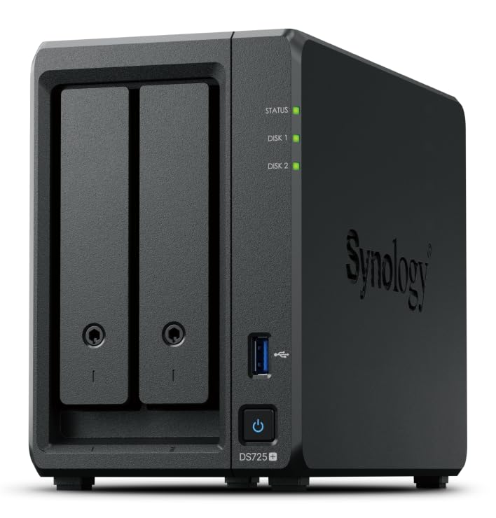 Image of Synology DS725+ Bundle 24TB Western Digital (WD Red Plus 2X 12TB) 2 Bay Plus Series with Ryzen R1600, 4GB RAM (32GB max), 1x 2.5GbE, 1x 1GbE, 2x M.2 NVMe Slots