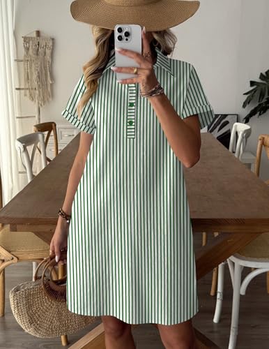 Image of Zeagoo Womens Cotton Shirt Dress Summer Casual Short Sleeve Button Down Beach Cover Up Shirts with Pockets