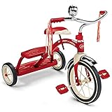 Radio Flyer Classic Red Dual Deck Tricycle- children's Tricycle- Adjustable Seat- Retro Design- Rubber-wheeled Tricycle- Chrome Front Fender- Double-deck- Step-in Back
