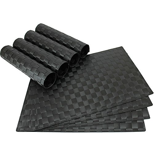 matches21 Juego mesa Espacio Set Modern Espacio alfombrillas individuales (8 unidades, negro trenzado plástico 45 x 30 cm