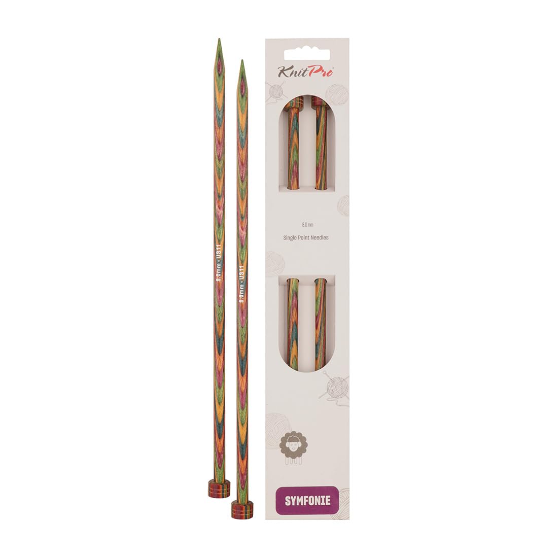 KnitPro Symfonie Single Pointed Needles 16" (40cm) | 8.00mm