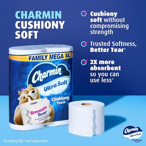 Bounty Quick-Size Paper Towels, White, 16 Family Rolls, Charmin Ultra Soft Cushiony Touch Toilet Paper, 18 Family Mega XL Rolls - Thumbnail 3