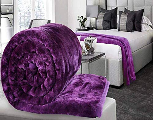 BLACKBULLS Ultra Soft Luxurious Embossed Very Warm Korean Mink Blanket Double Bed for Winter (90 x 90 Inches) Violet