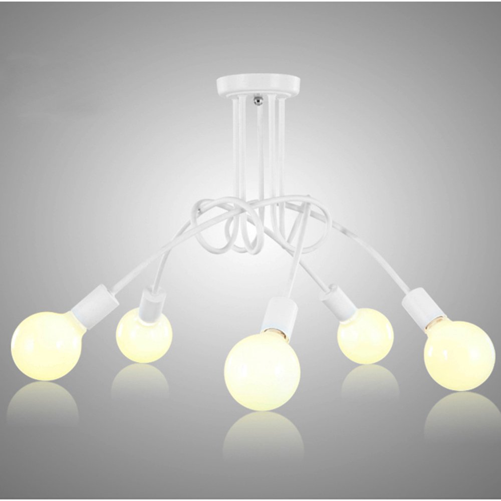 HJXDtech-Modern Simple Metal Chandelier Dining Living Room Branches Pendant Light Bedroom Loft Ceiling Lamp (5 Branches, White)