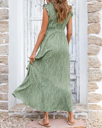 BTFBM Summer Floral Maxi Dress for Women 2025 Vacation Ruffle Sleeve V Neck Belt Wrap Spring Beach Wedding Guest Dresses2