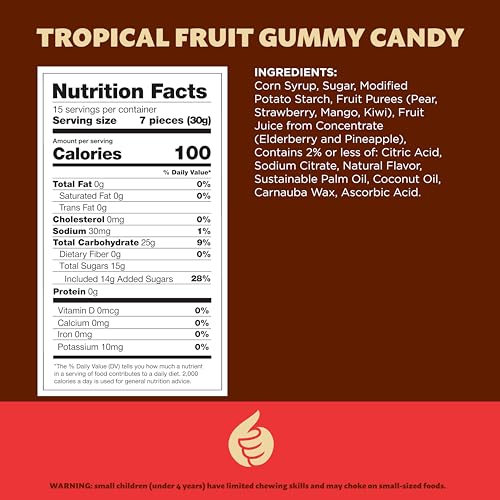 Tropical Fruit Jelly Candy Mix, Dye Free Candy, Vegan Gummies, 1 Lb Bag | Naturally Flavored, Real Fruit Puree, Assorted Flavors - image 2