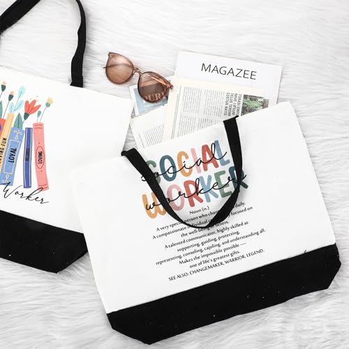 Image of 6 Pcs Social Worker Gift Bulk Christmas Thank You Canvas Bag for Women Reusable Grocery Bag Christmas Appreciation Gift for Bsw Msw Dsw Volunteer Msw Nurse Employee Staff Teacher