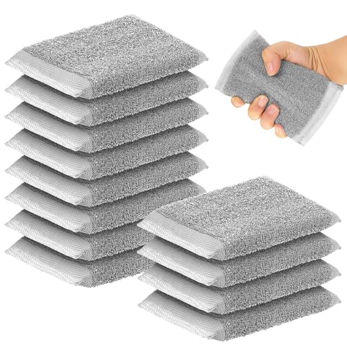 Image of Thyle 12 Pack Steel Wool Scrubber Kitchen Sponges, Heavy Duty Non Scratch Metal Sponges, Reusable Cleaning Scrub Pads for Dishes, Pots, Pans, Sink and Tough Hard Stains (Gray)