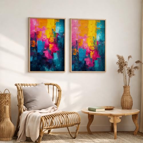 Image of TheMakerly Modern Art Wall Painting Set of 2 for Living Room | Premium HD Printed Wall Frames for Bedroom, Office & Home Decor | Minimalist Contemporary Wall Art (Ready to Hang) (M.10, 13x19 inches)