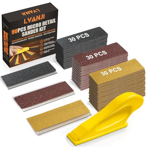 2025 Upgraded Cool Christmas Gift Ideas, LVANJI 90PCS Premium Micro Detail Sander Kit, 3-in-1 Mini Hand Sanding Block, 60-400 Grit Sandpaper for Wood Crafts, Tight Spaces, and DIY Polishing Projects