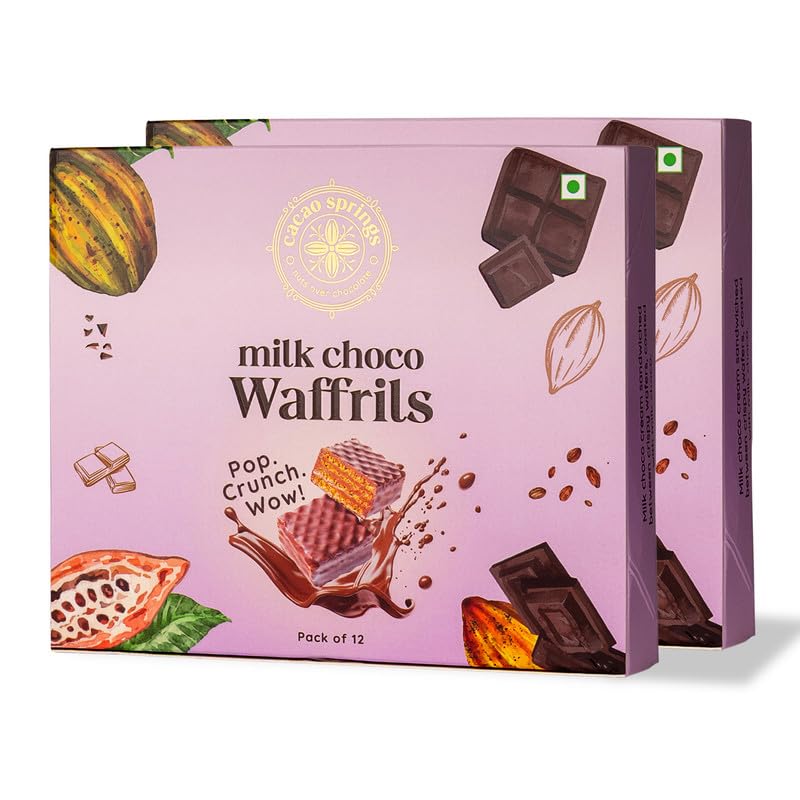 Image of Cacao Springs Premium Milk Choco Waffrils Gift Box, Premium Choco & Nut Delicacy Waffle Chips, Great for Snacking, Premium Gift Hamper for Christmas Gifts, 12 Pieces in Each Box, 2 Boxes, 240gm