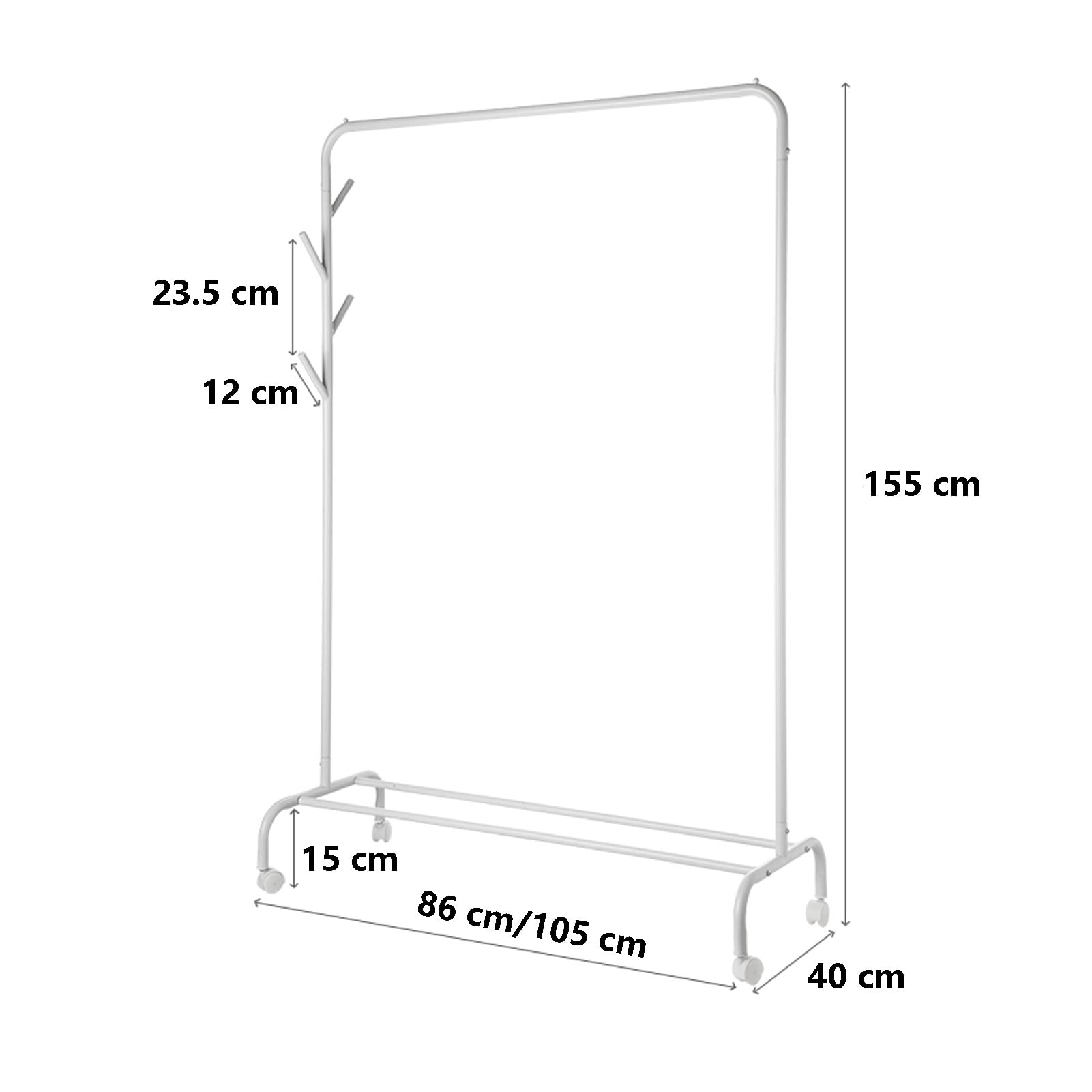 Heavy Du Metal - Appendiabiti autoportante Hanr con ripiano Sto e 4 rotelle, appendiabiti multifunzione per camera da letto e ingresso, bianco, 86 cm