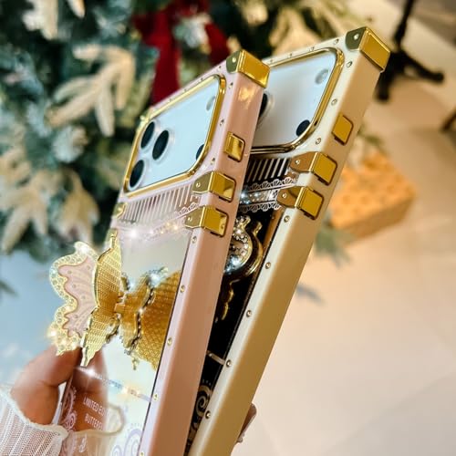 TETAW Cute Compatible with iPhone 17 Case with Luxury Bling Glitter Butterfly Foldable Stand Kickstand,Girly Soft PC Mirror Designer Bumper Protective Cover for Women & Girls(Black) by TETAW - Image 4