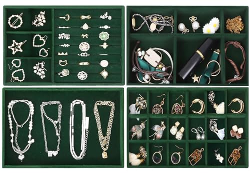 Cnwinu 6Pcs Boîte à bijoux, Plateau à bijoux, Organisateur de bijoux pour tiroir, Plateau à bijoux en velours empilable, Rangement de bijoux pour tiroir pour boucles d'oreilles, bague, bracelet – vue 2