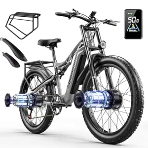 Shengmilo S600 Elektrische mountainbike van 17,5 Ah, voor volwassenen, volledige vering, brede band van 66 cm, dual-motor, e-bike, 3 fietsmodi