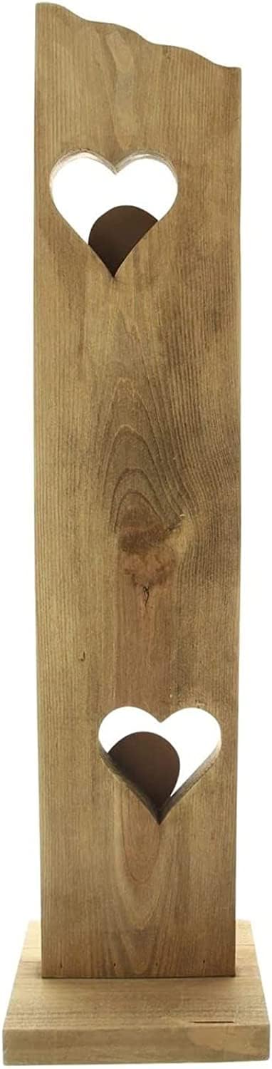 Dekosäule "Willkommen" aus Holz, 80 cm hoch, 2 Metall-Herzen in Rost-Optik