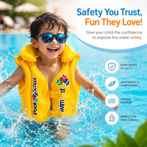 Image of Adjustable Swimming Trainer Life Jacket for Boys & Girls| Inflatable PVC Safety Swim Vest for Kids | Toddler Floaties for Pool, Beach, Boating| Swimmer Aid with Secure Buckle