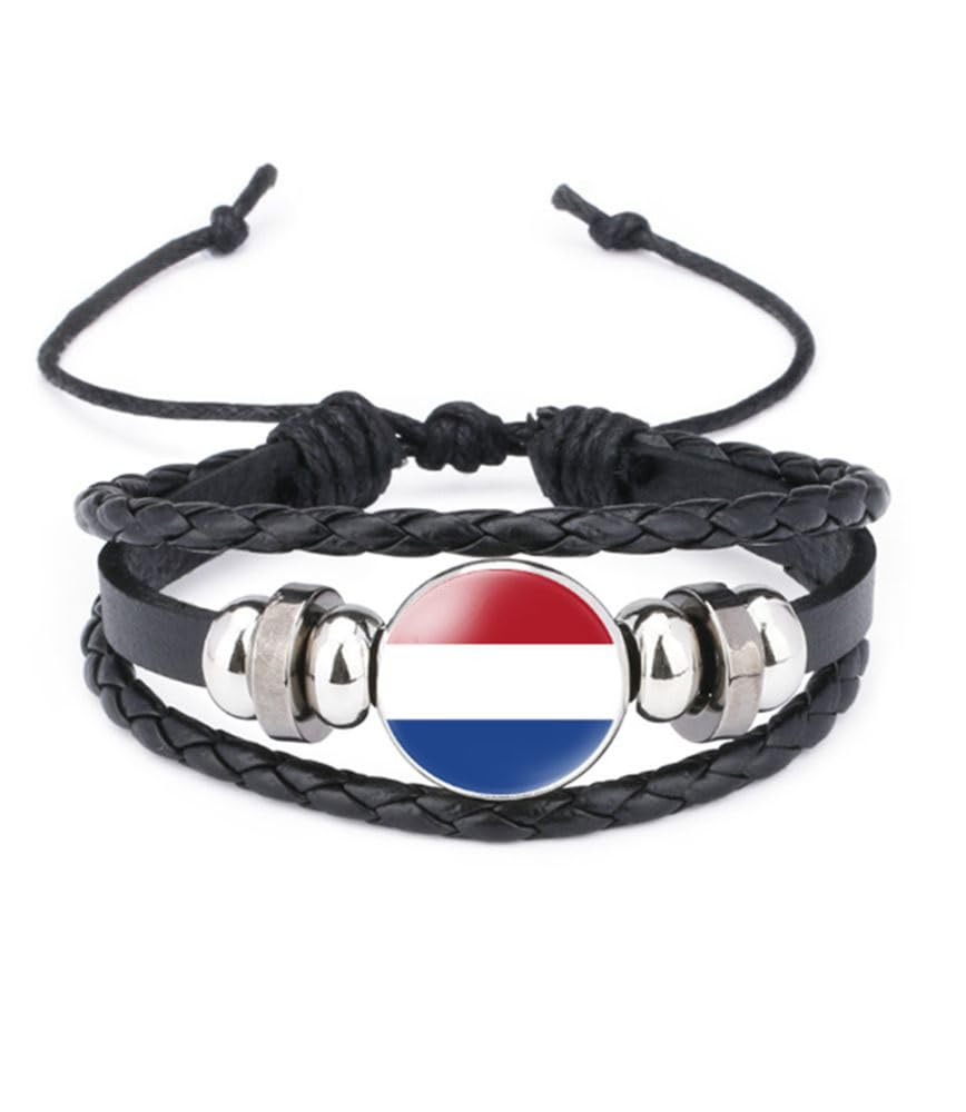 vmcoatdu World Many National Flags Bangle Retro Alloy Leather Bracelet for National Flag Braided Rope Bracelet Bangle