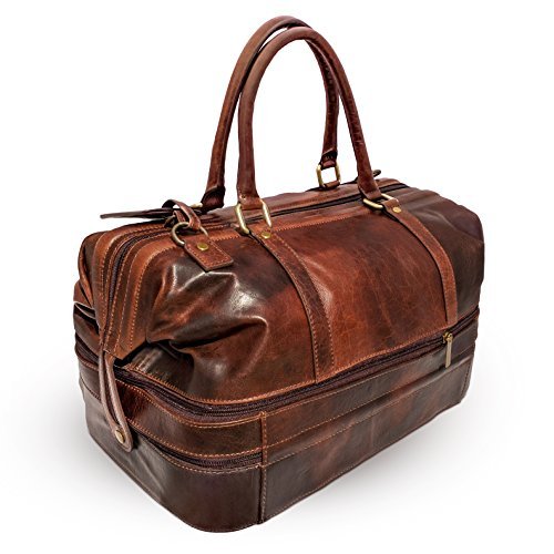 Leather Duffle Adventure Bag Weekender Travel Luggage with Shoe Compartment