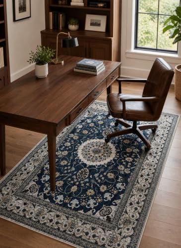 Image of CASA-NEST Luxury Velvet 4x6 ft Area Rug, Anti-Skid Backing, Lightweight Foldable Ornamental Carpet for Home Decor - Cream Vintage Floral