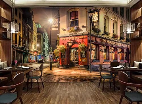 AFEBOO Papel Tapiz 3D Hermosa Luz Cálida Abajo Calle Esquina Tienda Bar Café Fondo Pared Sala De Estar Papel Tapiz 3d,3D,150x105cm